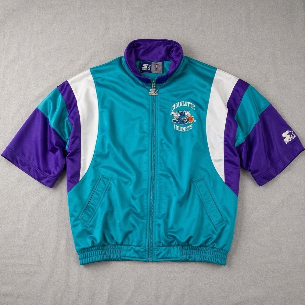 Starter Charlotte Hornets Jacket Mens L 90s NBA Vintage Teal Warm Up Zip